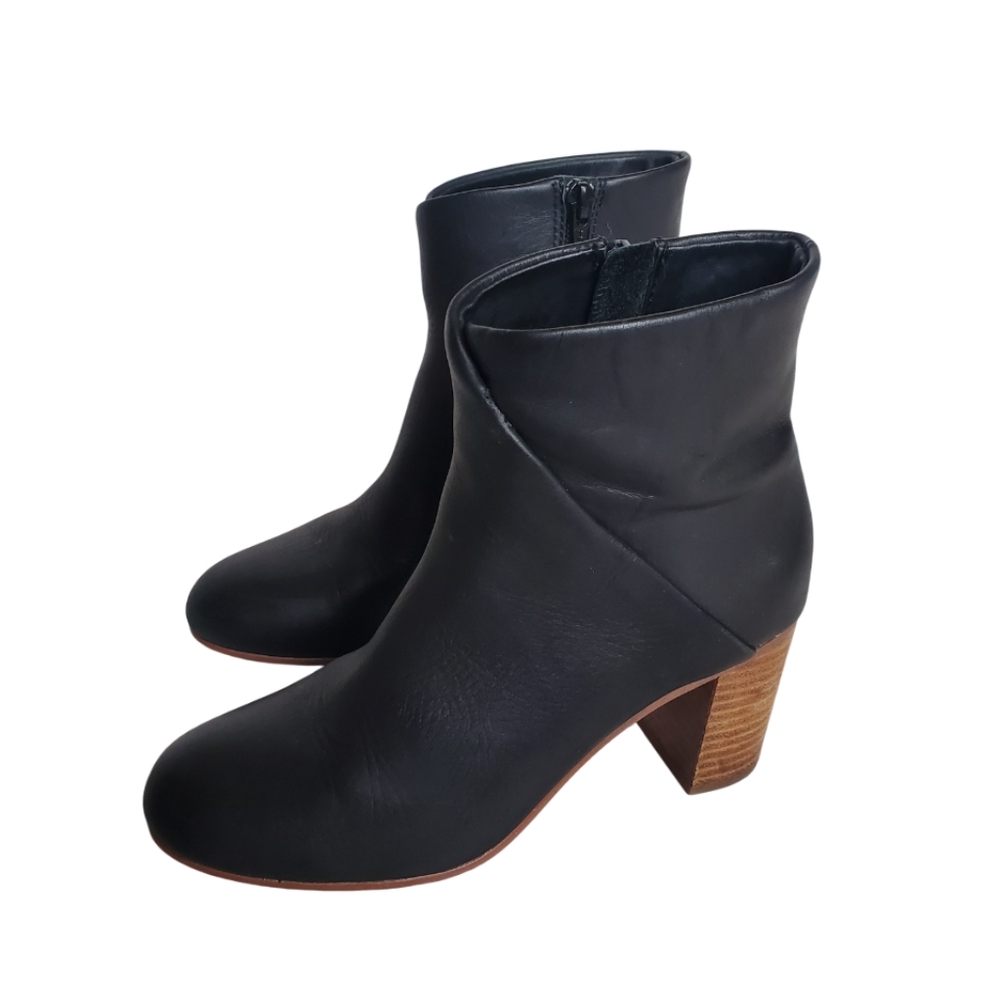 Soludos X Free People Mid Heel Venetian Bootie Black Leather Round Toe Size 5